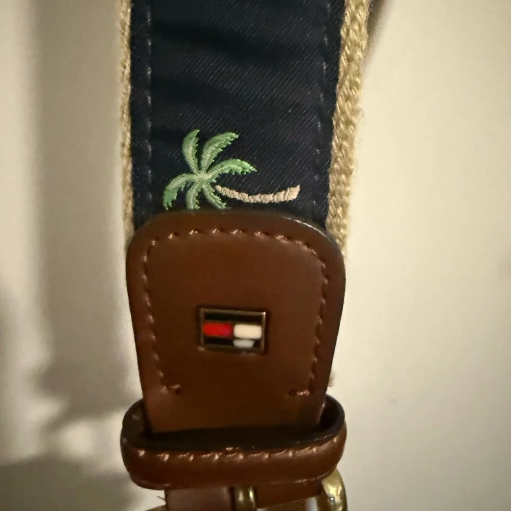 Tommy Hilfiger Palm Tree Embroidered Genuine Leather Belt